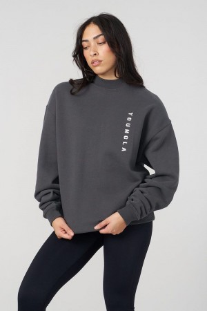 Women's YoungLA Gym W539 Eternal Crewneck Sweatshirts Charcoal | GD3701-985 USA