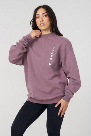 Women's YoungLA Gym W539 Eternal Crewneck Sweatshirts Eggplant | GP0619-537 USA