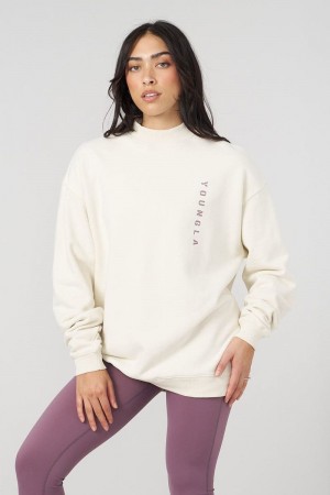 Women's YoungLA Gym W539 Eternal Crewneck Sweatshirts Off-White | IQ6937-421 USA