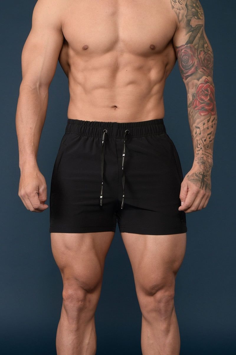 Men\'s YoungLA Gym 101 Bodybuilding Short Shorts Shorts All Black | NM5214-076 USA