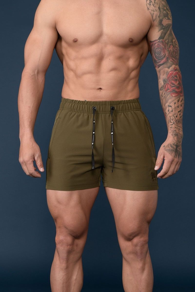 Men\'s YoungLA Gym 101 Bodybuilding Short Shorts Shorts Olive | YI9384-216 USA