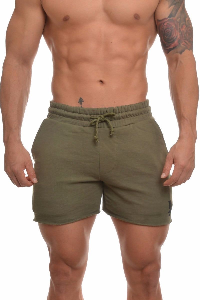 Men\'s YoungLA Gym 102 Bodybuilding French Terry Shorts Shorts Olive | NP1259-864 USA