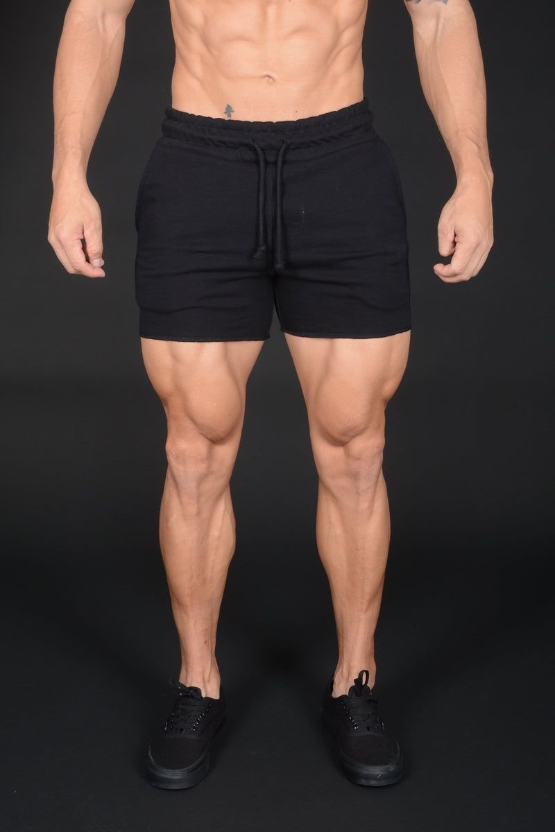 Men\'s YoungLA Gym 102 Bodybuilding French Terry Shorts Shorts All Black | AX4759-813 USA