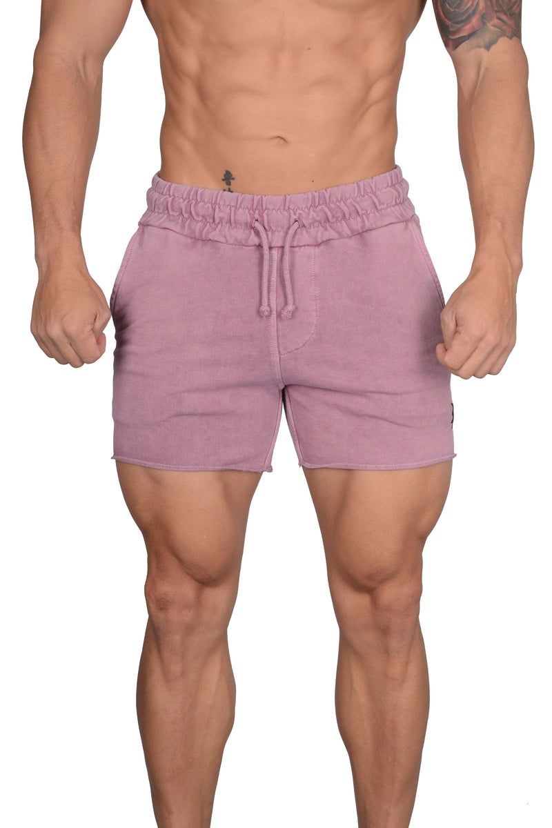 Men\'s YoungLA Gym 102 Bodybuilding French Terry Shorts Shorts Pink Washed | BW2543-678 USA