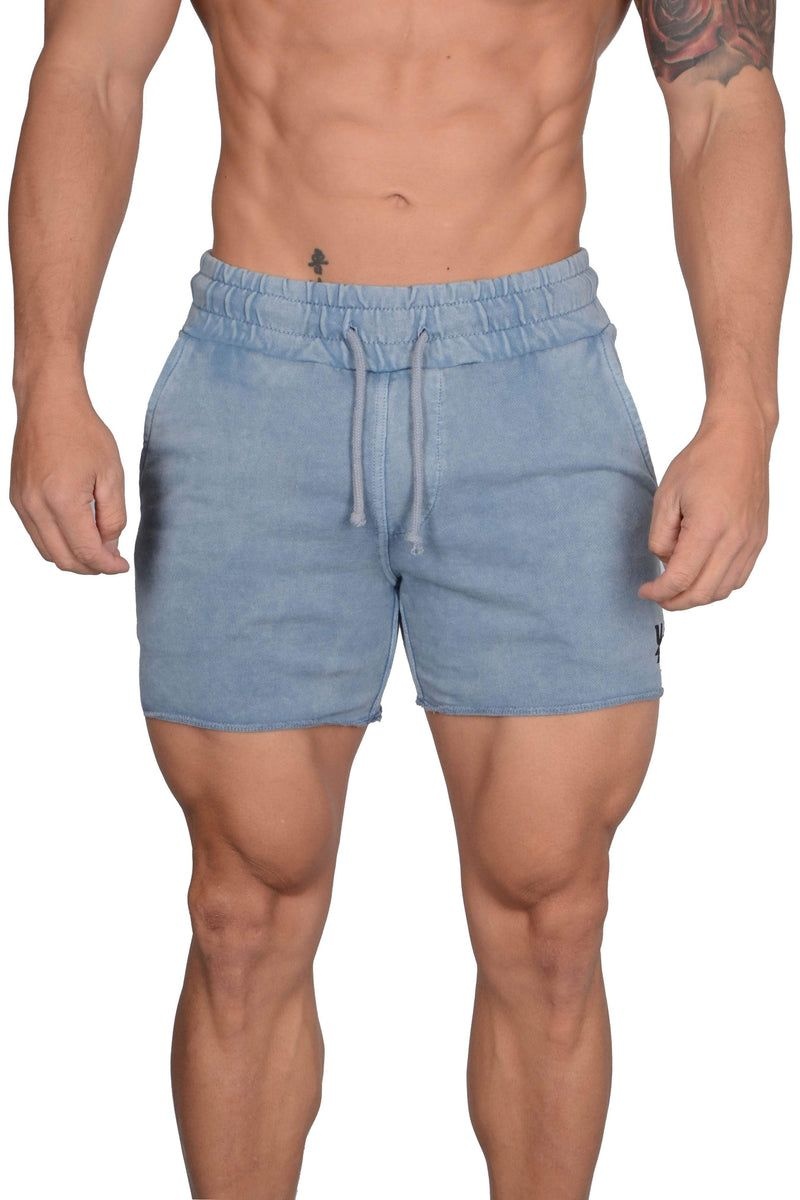 Men\'s YoungLA Gym 102 Bodybuilding French Terry Shorts Shorts Sky Blue Washed | BT8019-465 USA