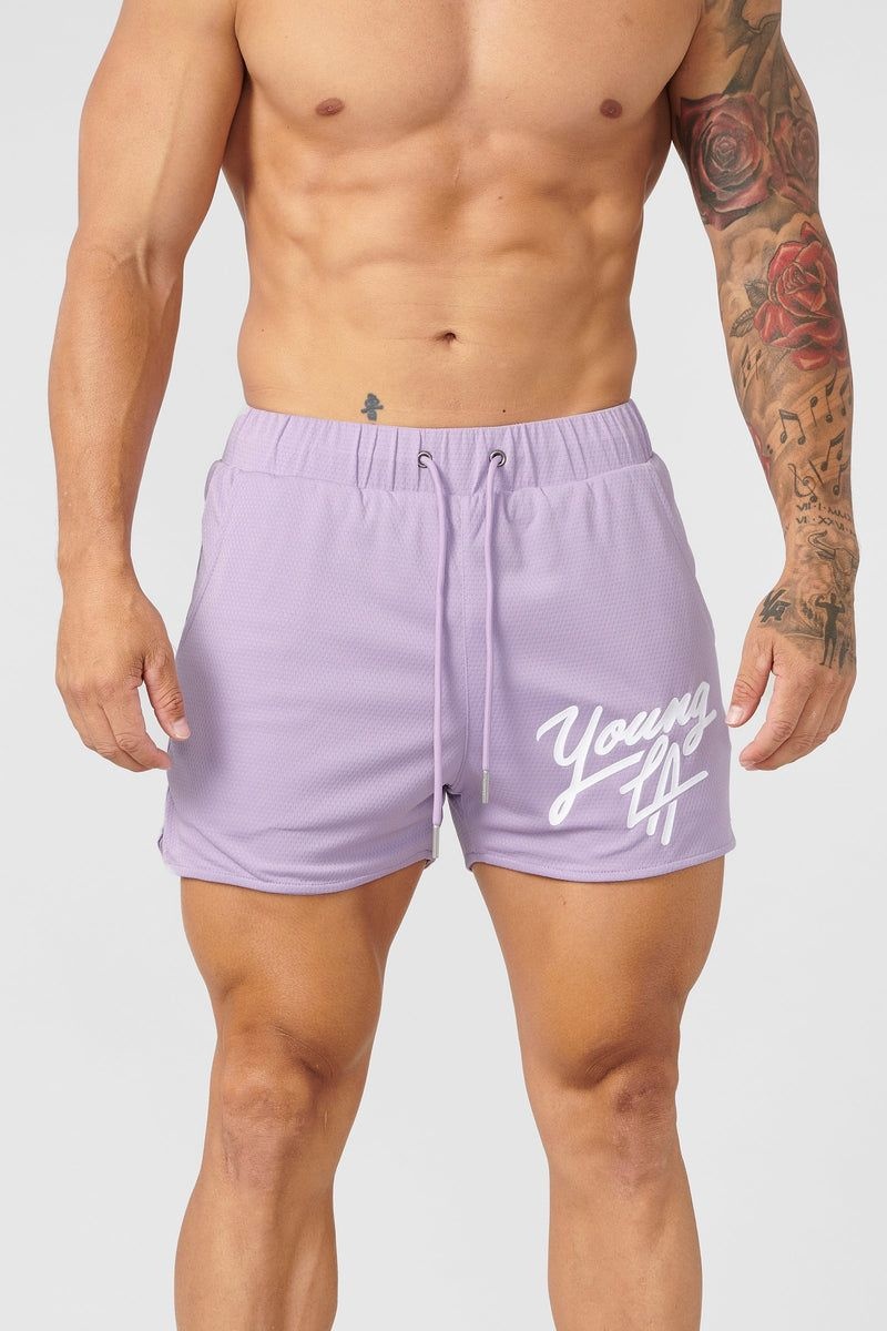 Men\'s YoungLA Gym 104 Legacy Shorts Shorts Lavender | LA4126-578 USA