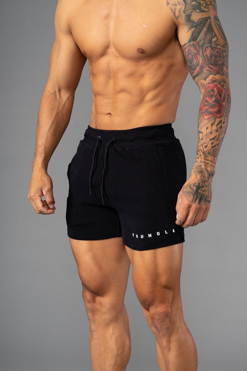 Men\'s YoungLA Gym 113 The Perfect Short Shorts Shorts Black | TA2615-843 USA