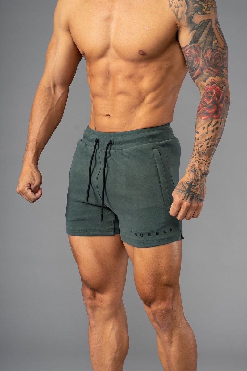 Men\'s YoungLA Gym 113 The Perfect Short Shorts Shorts Forest Green | HP8296-034 USA