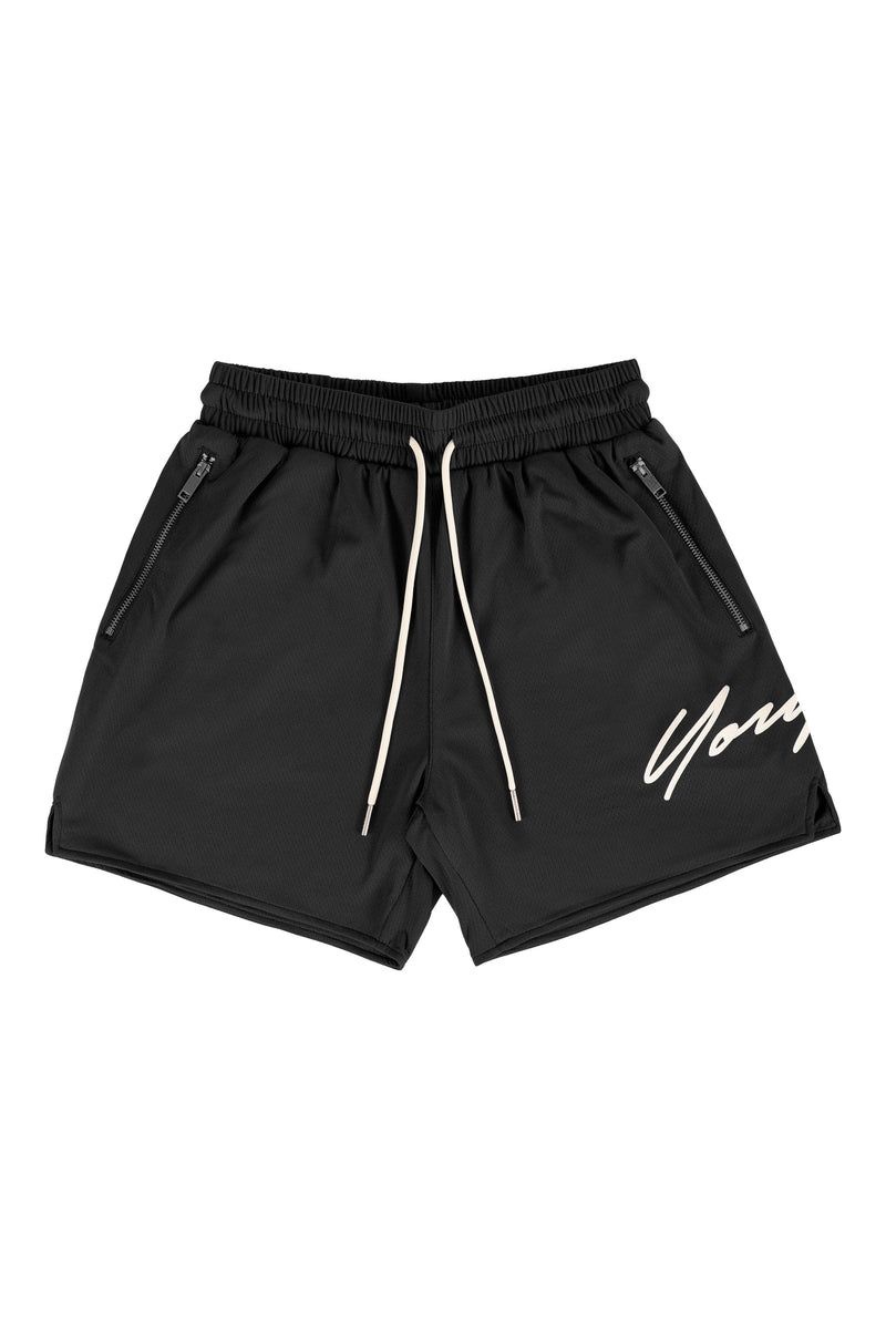 Men\'s YoungLA Gym 115 Signature Shorts Shorts Black | SZ9712-064 USA