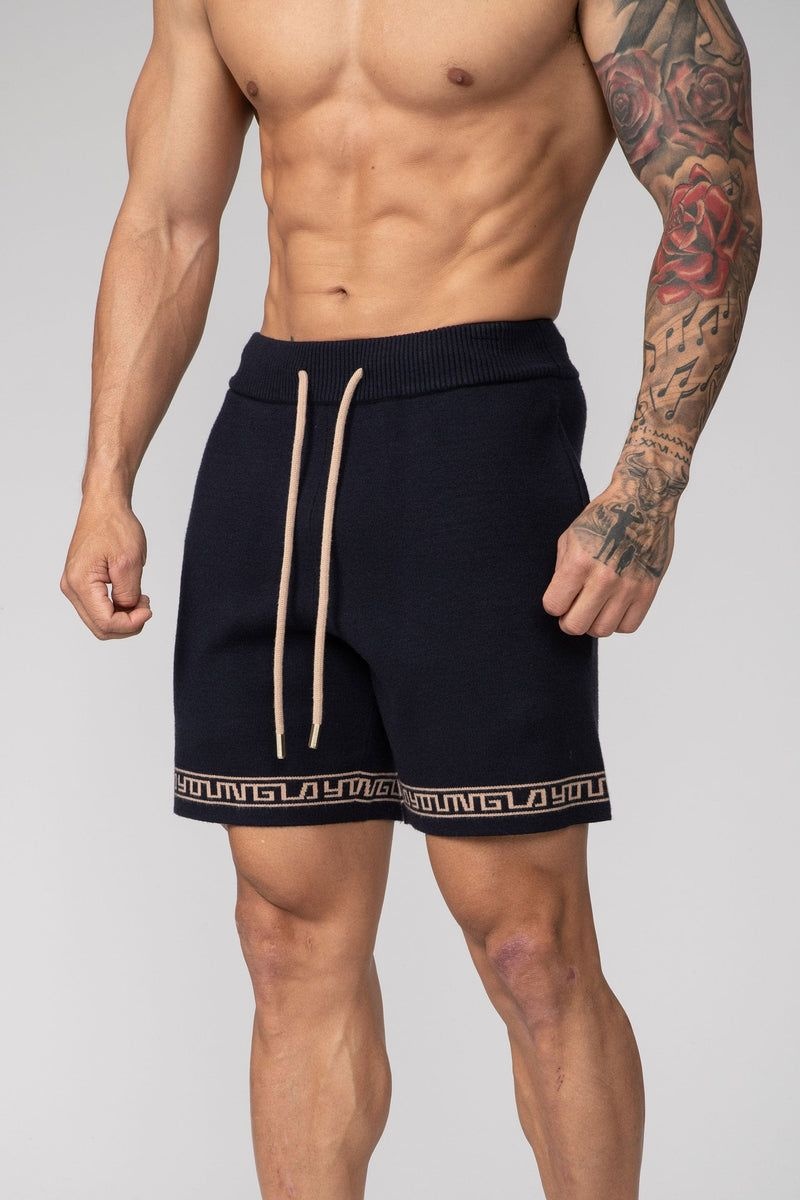 Men's YoungLA Gym 116 Hieroglyphic Knitted Shorts Shorts Black | OW6123-978 USA