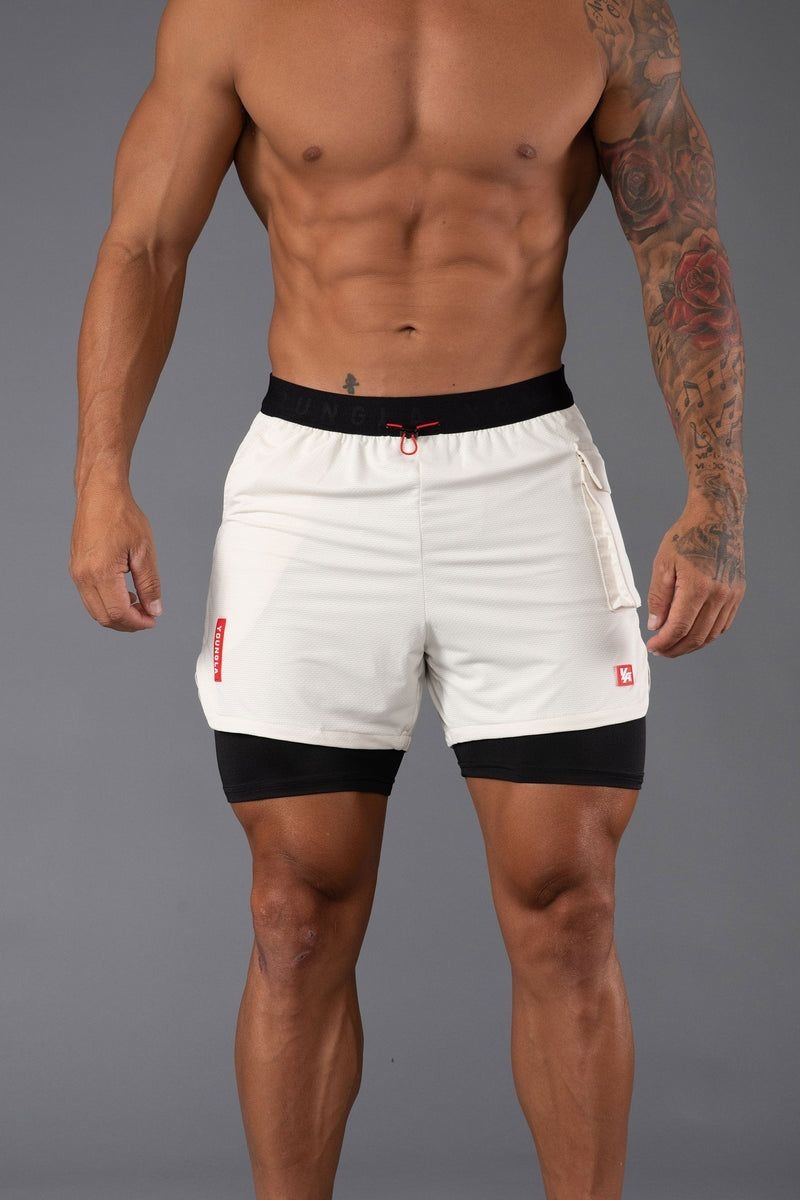 Men\'s YoungLA Gym 121 Performance Line Compression Shorts Shorts Off-White | CD2856-190 USA