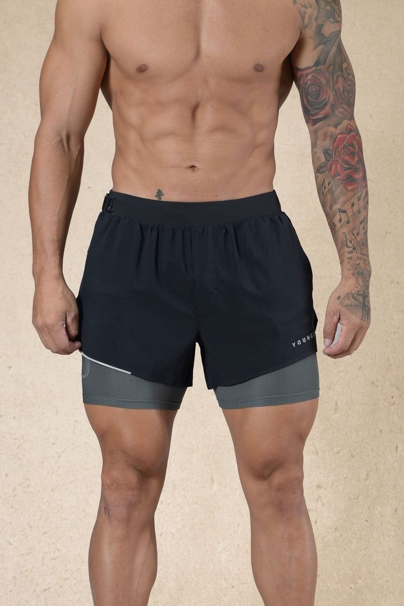 Men\'s YoungLA Gym 124 6am Compression Shorts Shorts Black | HE3158-429 USA