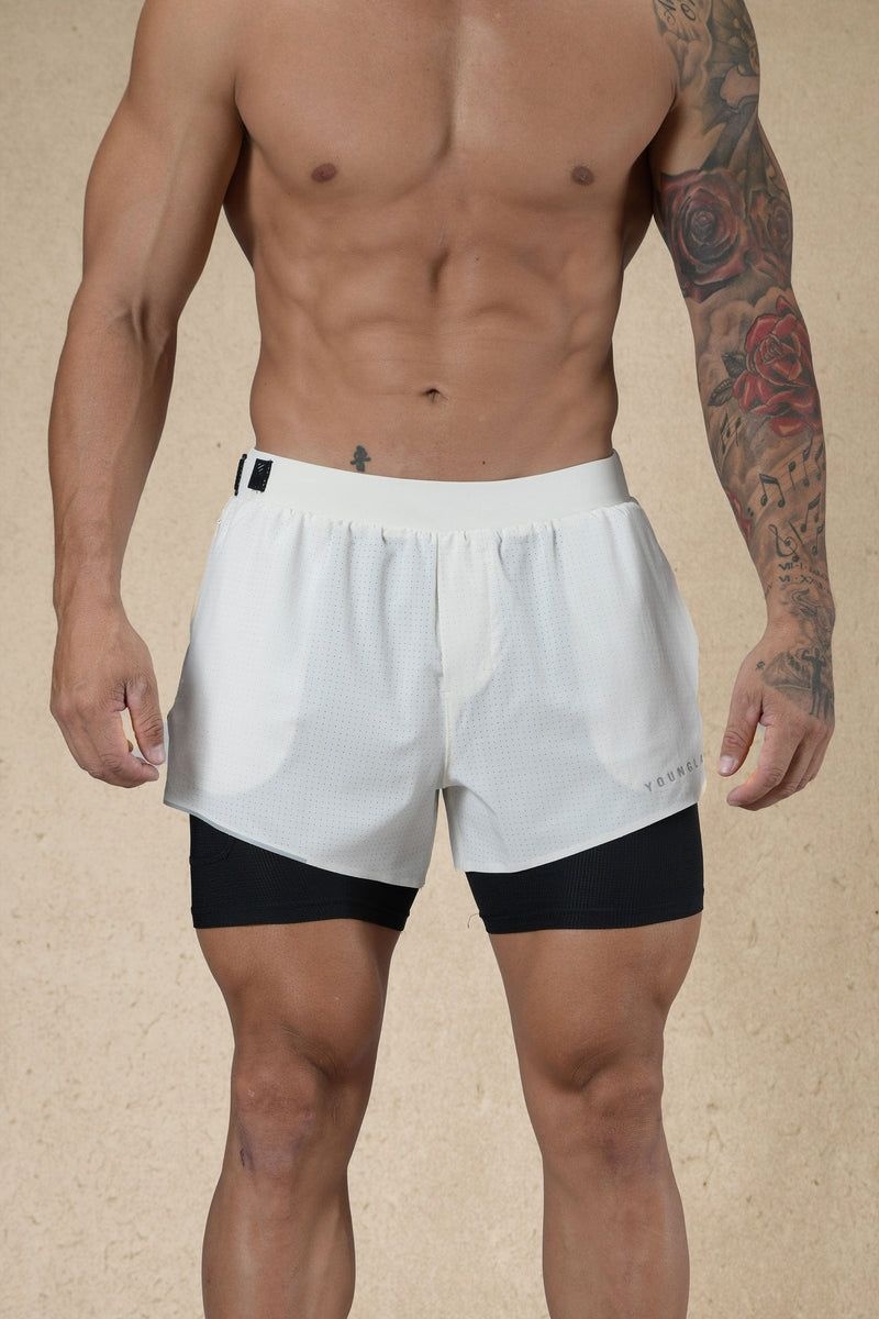 Men\'s YoungLA Gym 124 6am Compression Shorts Shorts Off-White | TK7082-439 USA