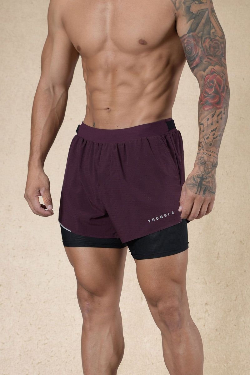 Men\'s YoungLA Gym 124 6am Compression Shorts Shorts Plum | LX1962-750 USA