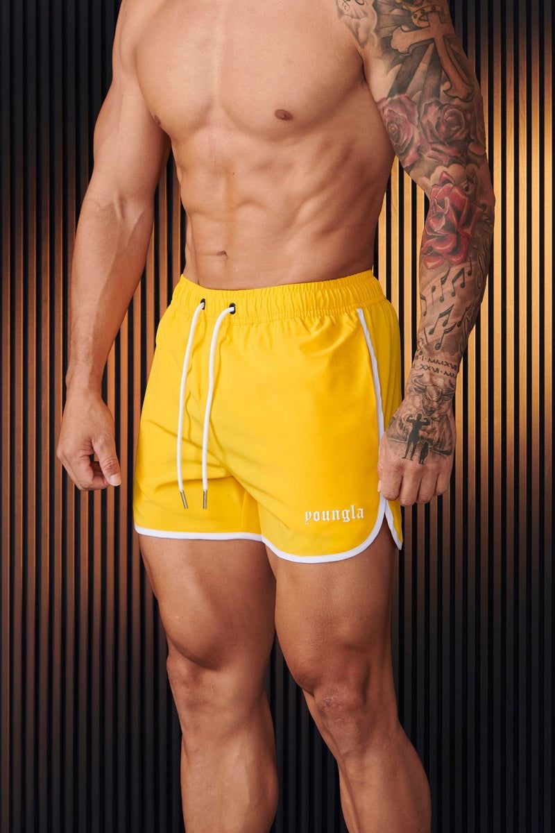 Men\'s YoungLA Gym 125 Olympic Shorts Shorts Yellow | PQ2836-401 USA