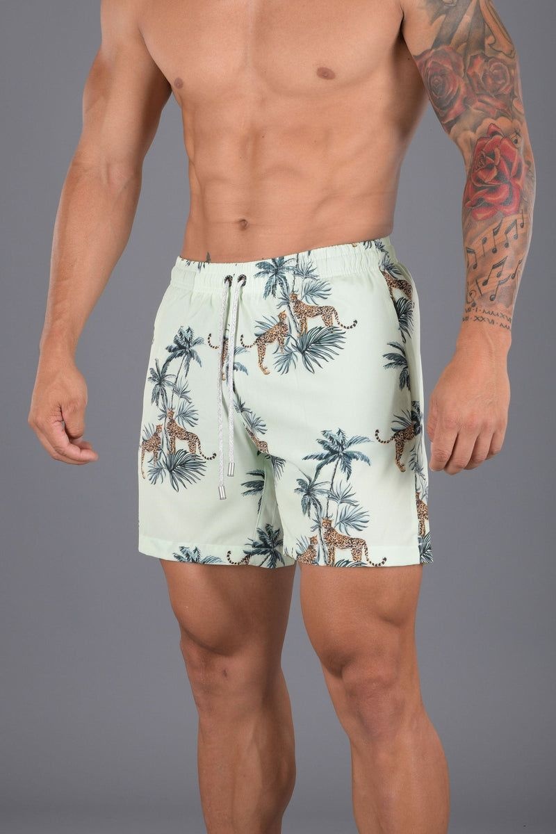 Men's YoungLA Gym 128 Abstract Swim Shorts inch22 Shorts Disguised Tiger | PS6091-548 USA