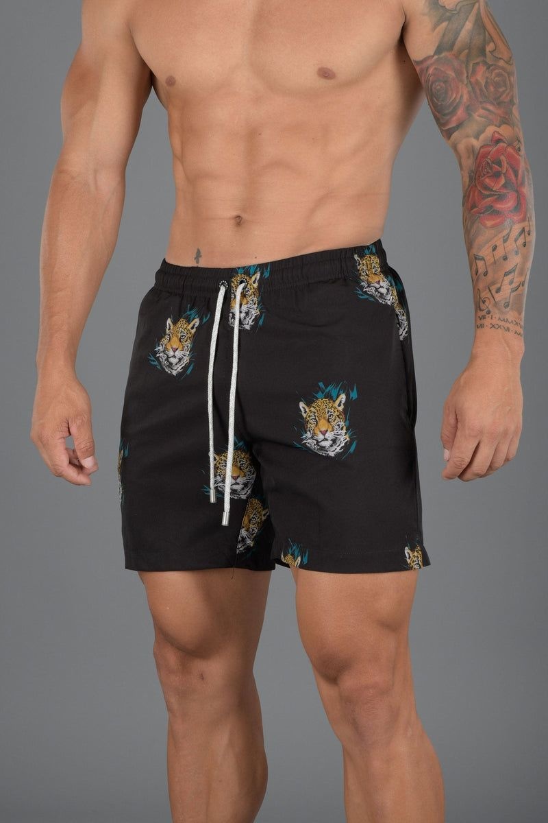 Men's YoungLA Gym 128 Abstract Swim Shorts inch22 Shorts Disguised Tiger | PS6091-548 USA