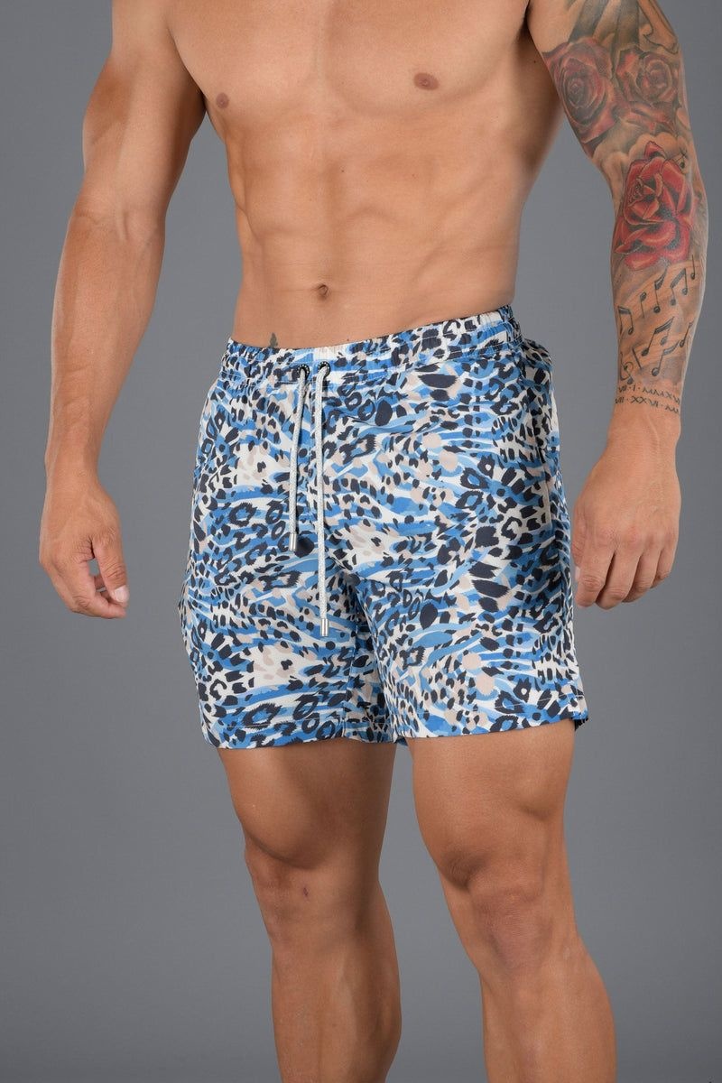 Men's YoungLA Gym 128 Abstract Swim Shorts inch22 Shorts Disguised Tiger | PS6091-548 USA