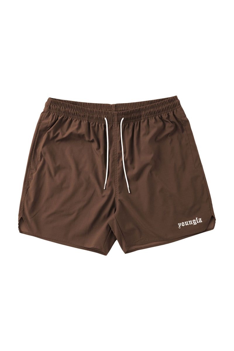 Men\'s YoungLA Gym 131 The Finest Shorts Shorts Brown | XA7965-421 USA