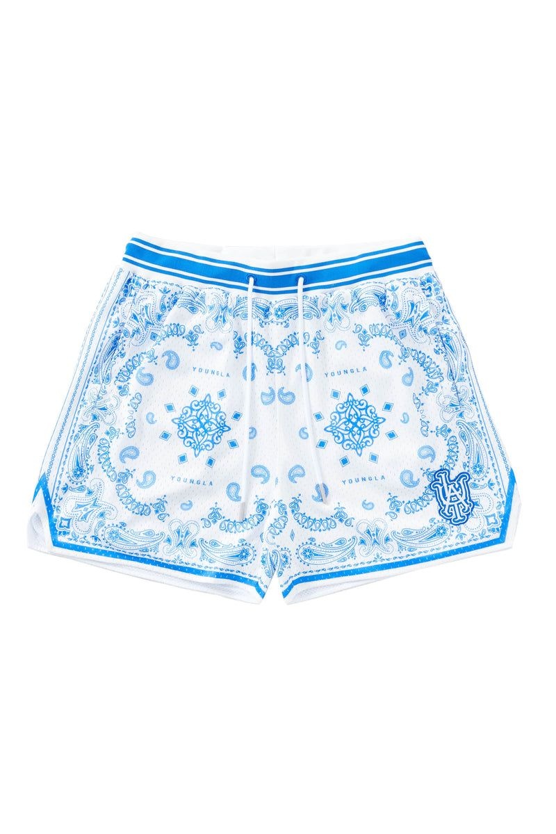 Men\'s YoungLA Gym 132 Infamous Bandana Shorts Shorts Blue | HP8679-325 USA