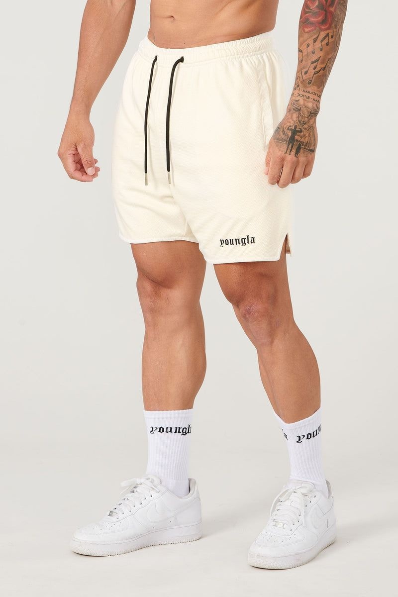 Men\'s YoungLA Gym 134 Game-Time Shorts & Socks Set Shorts Off-White | BI3089-251 USA