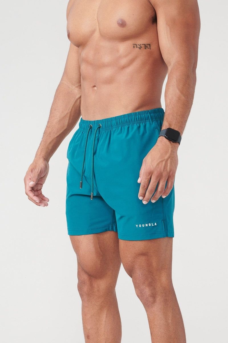 Men\'s YoungLA Gym 140 Night Swim Shorts Colors 23 inch Shorts Teal | EL1730-629 USA