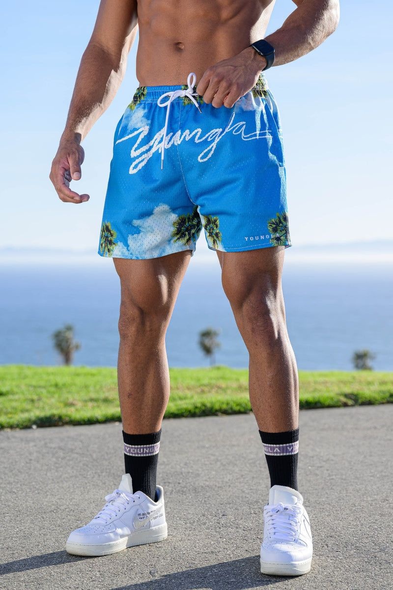 Men's YoungLA Gym 141 The Block Party Shorts Shorts Sedona Sunrise | SK9372-051 USA