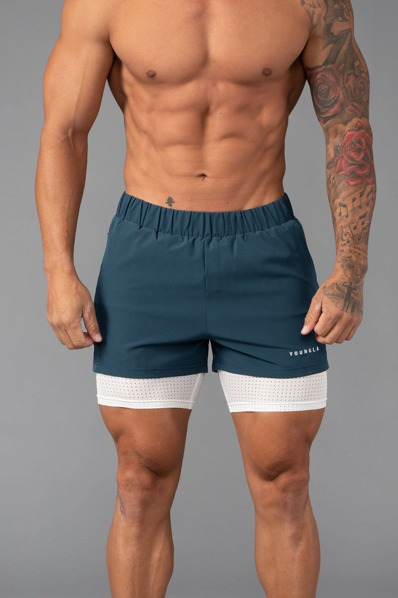 Men\'s YoungLA Gym 144 Peak Velocity Compression Shorts Shorts Teal | GH3046-298 USA