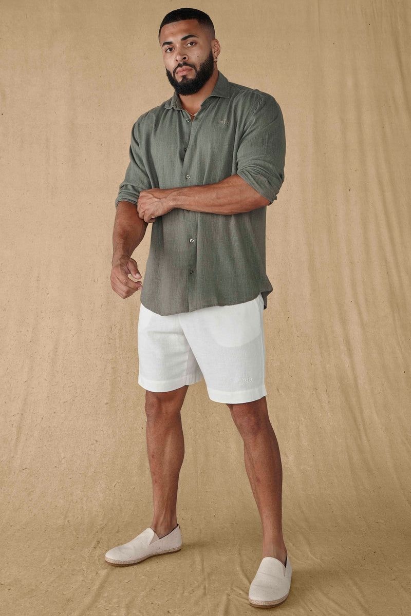 Men's YoungLA Gym 147 Simply Linen Shorts Shorts Black | KI2749-835 USA