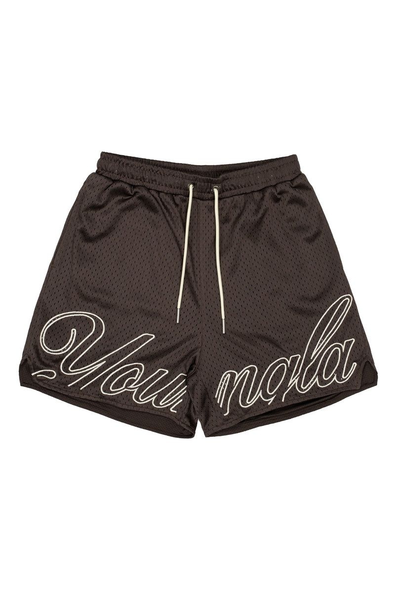 Men\'s YoungLA Gym 155 Championship Shorts Shorts Brown | JB6402-351 USA