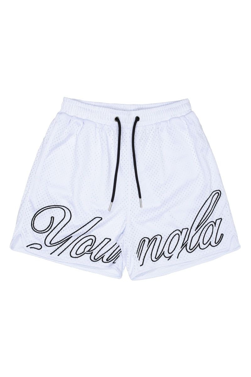 Men\'s YoungLA Gym 155 Championship Shorts Shorts White | WD8104-967 USA