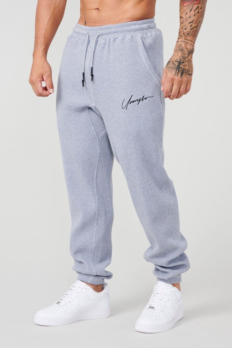 Men\'s YoungLA Gym 207 Cozy Thermal Joggers Joggers Heather Grey | RP6547-183 USA