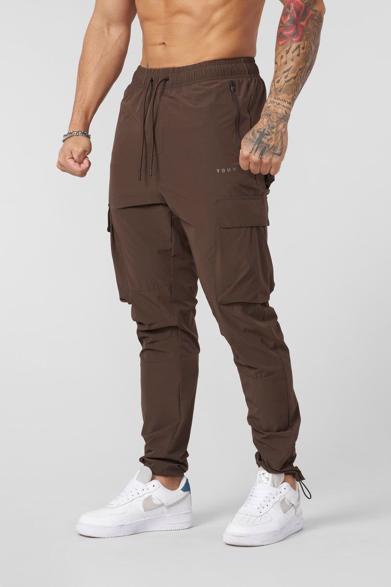 Men's YoungLA Gym 218 Travel Cargo Joggers Joggers Brown | NX1489-027 USA