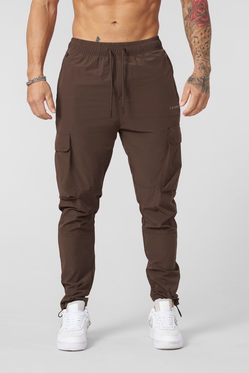 Men's YoungLA Gym 218 Travel Cargo Joggers Joggers Brown | NX1489-027 USA