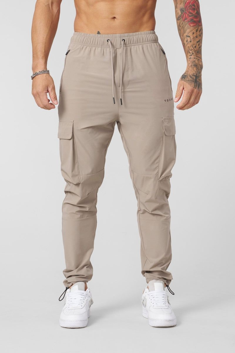 Men's YoungLA Gym 218 Travel Cargo Joggers Joggers Brown | NX1489-027 USA