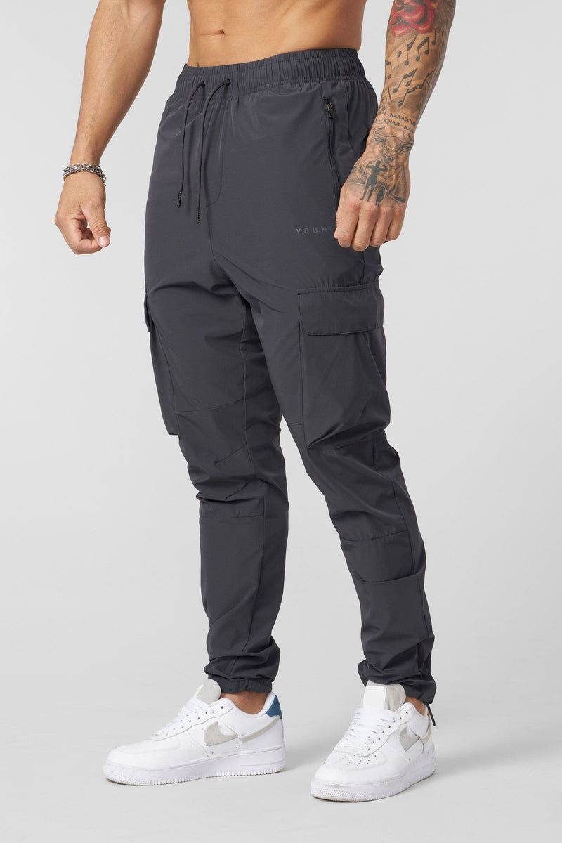 Men\'s YoungLA Gym 218 Travel Cargo Joggers Joggers Coal | ND0583-746 USA