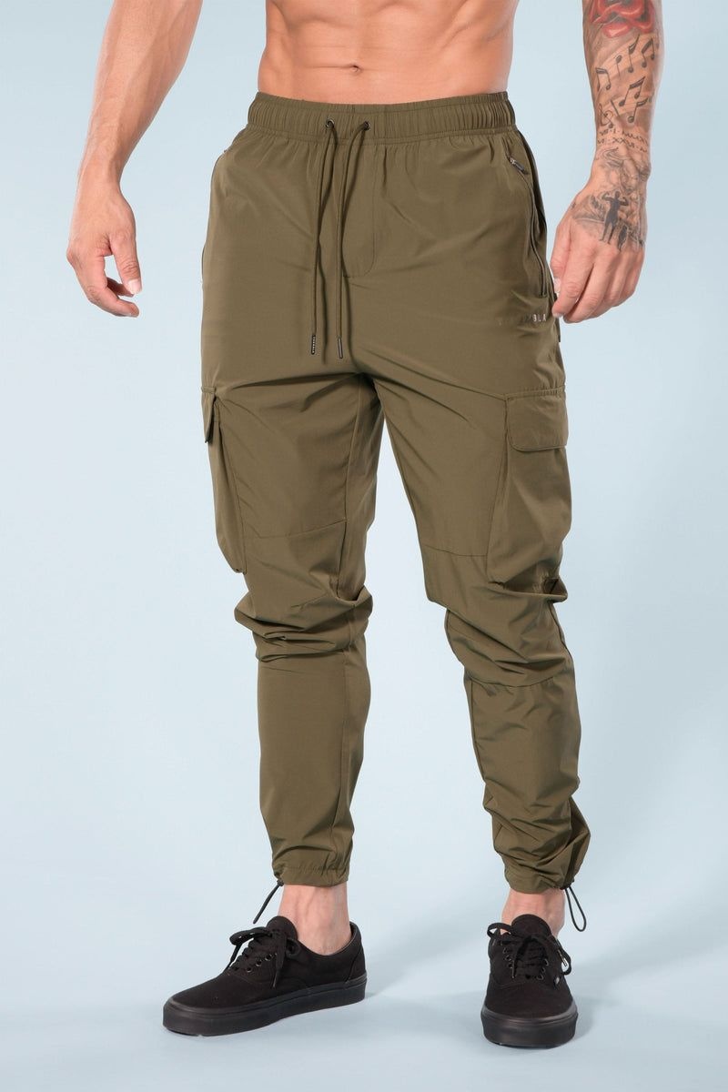 Men\'s YoungLA Gym 218 Travel Cargo Joggers Joggers Olive | QB5049-183 USA