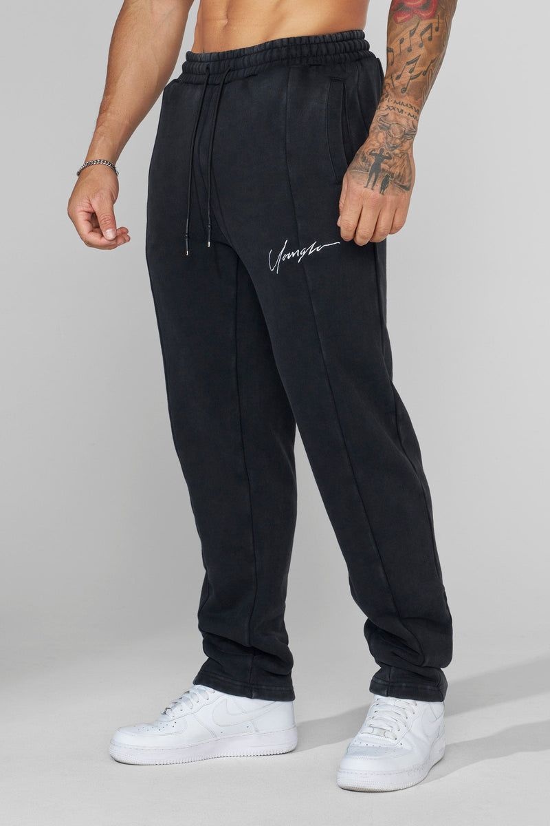 Men's YoungLA Gym 229 Frontline Sweat Pants Joggers Black Wash | HU6980-513 USA