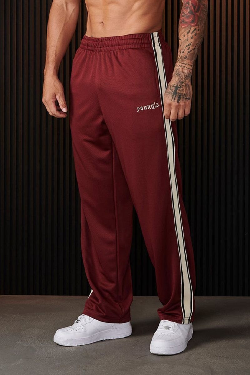 Men\'s YoungLA Gym 241 Warm Up Pants Joggers Burgundy | ES3845-692 USA