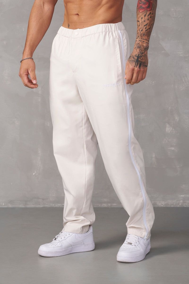 Men\'s YoungLA Gym 246 Side Zipper Joggers Joggers Off-White | YI5371-486 USA