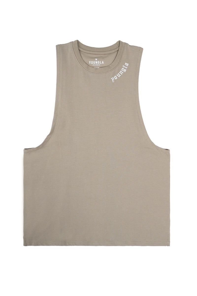 Men's YoungLA Gym 303 Old English Tanks Tanks Black | QV2897-356 USA