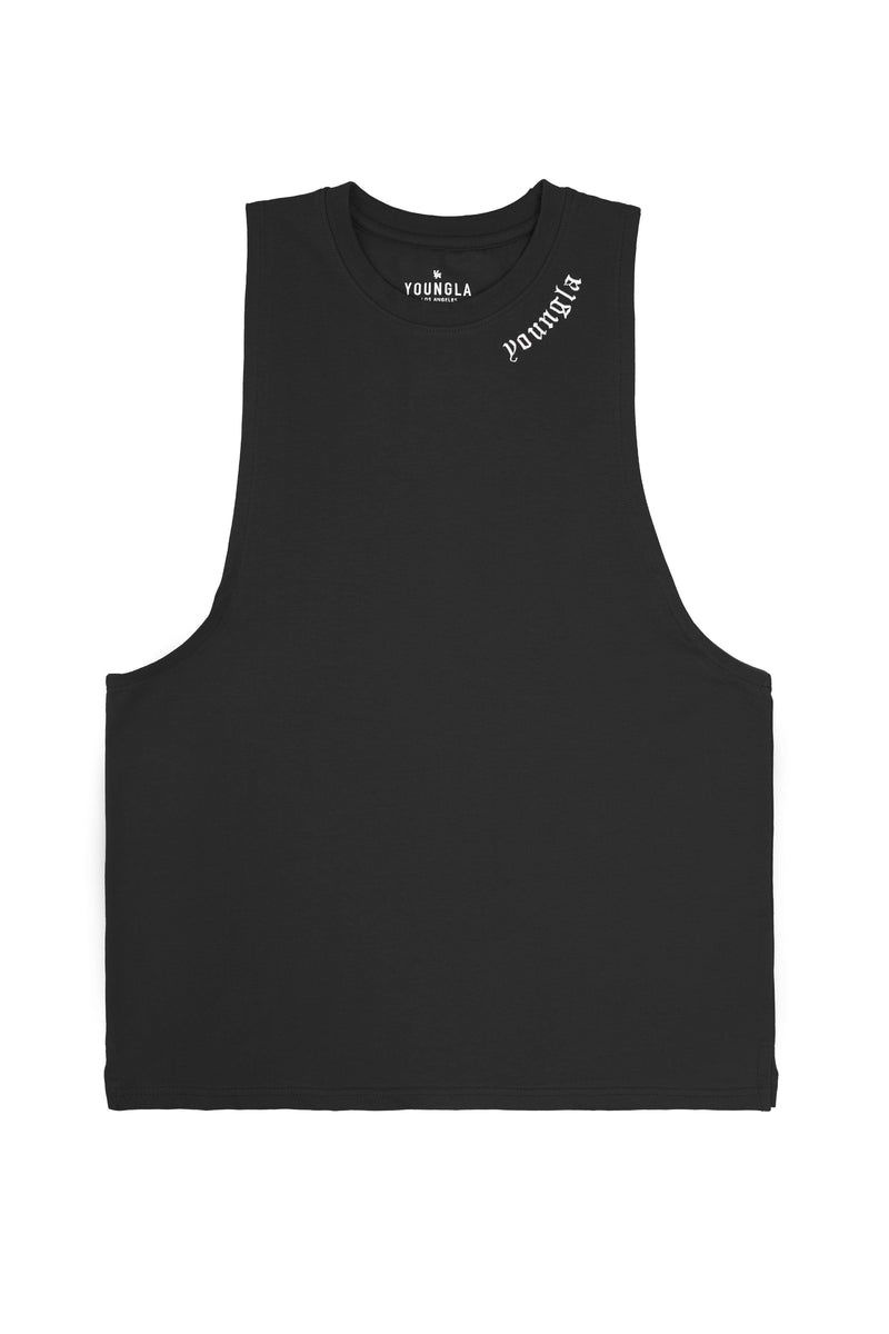 Men's YoungLA Gym 303 Old English Tanks Tanks Black | QV2897-356 USA