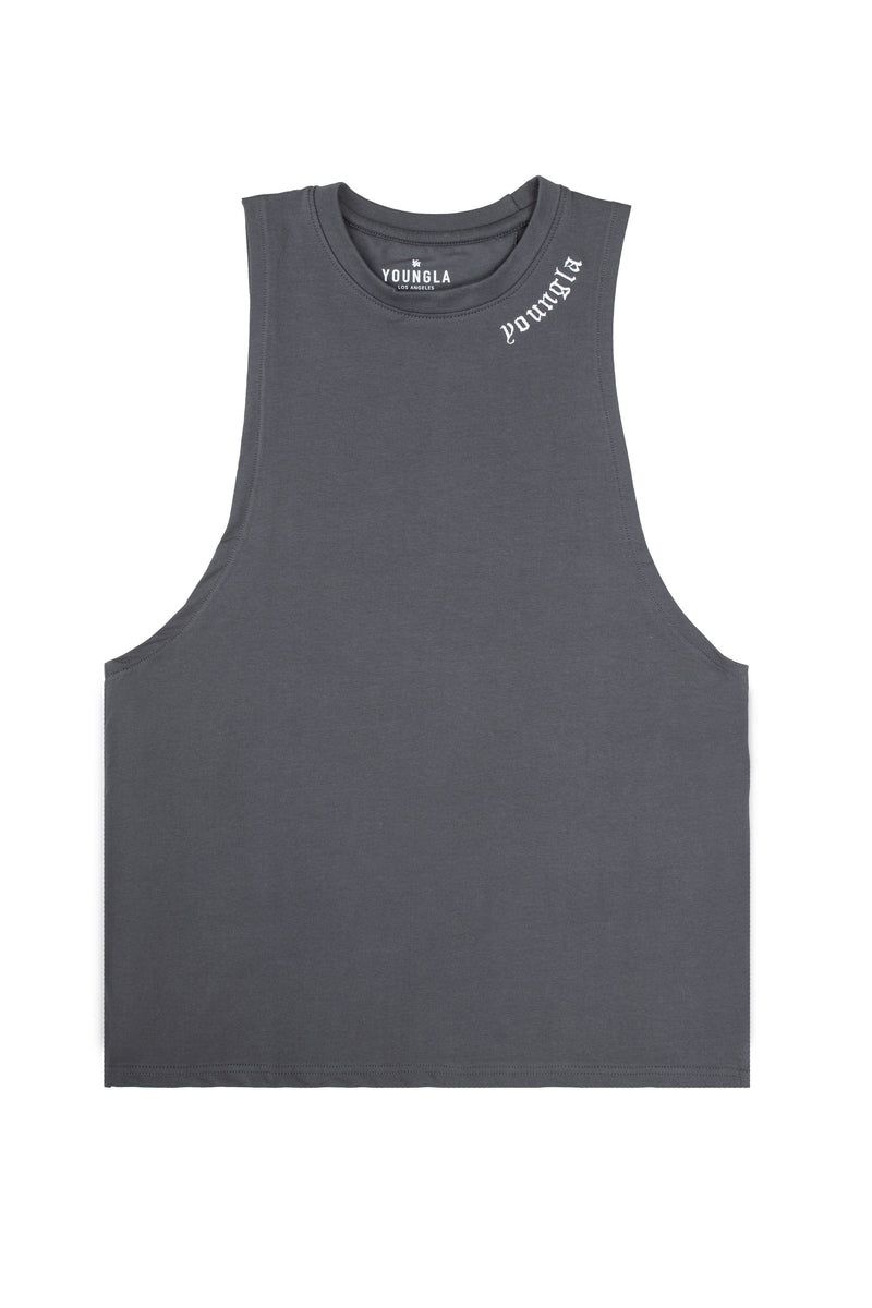 Men's YoungLA Gym 303 Old English Tanks Tanks Black | QV2897-356 USA