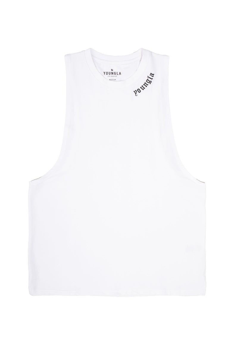 Men\'s YoungLA Gym 303 Old English Tanks Tanks White | TN2193-605 USA