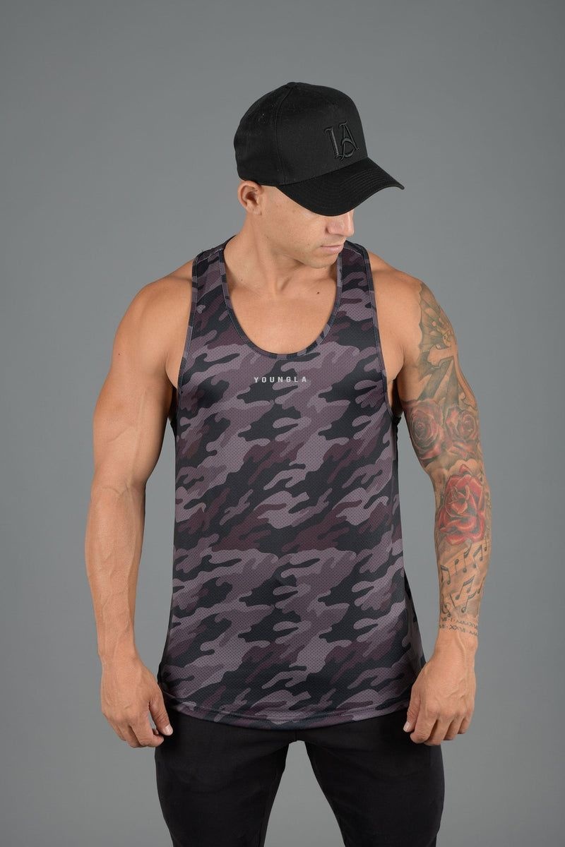 Men\'s YoungLA Gym 305 Performance Line Tank Tops Tanks Camo Black | GO2457-308 USA