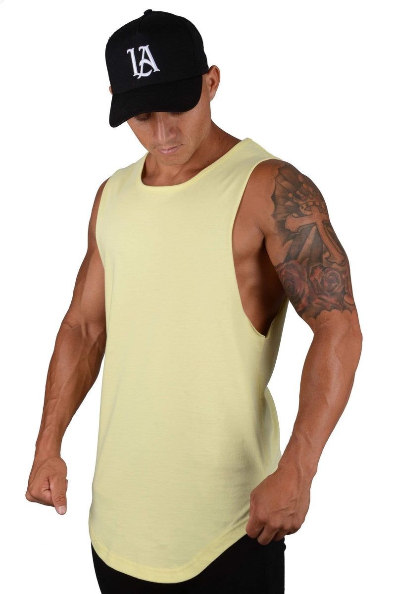 Men\'s YoungLA Gym 308 Muscle Tanks Tanks Pastel Yellow | UH5410-782 USA