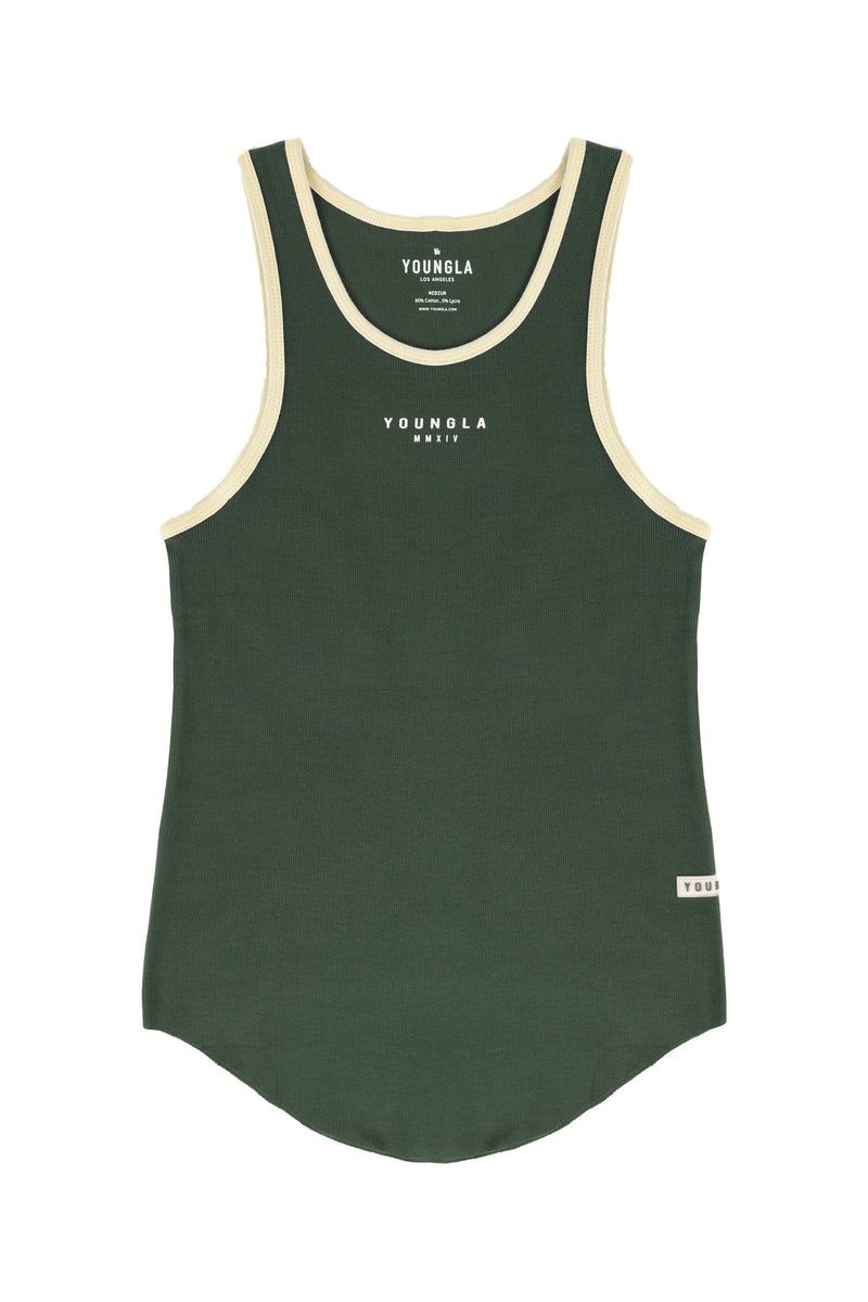 Men\'s YoungLA Gym 313 Rocket Rib Tanks Tanks Forest Green | JV1450-673 USA