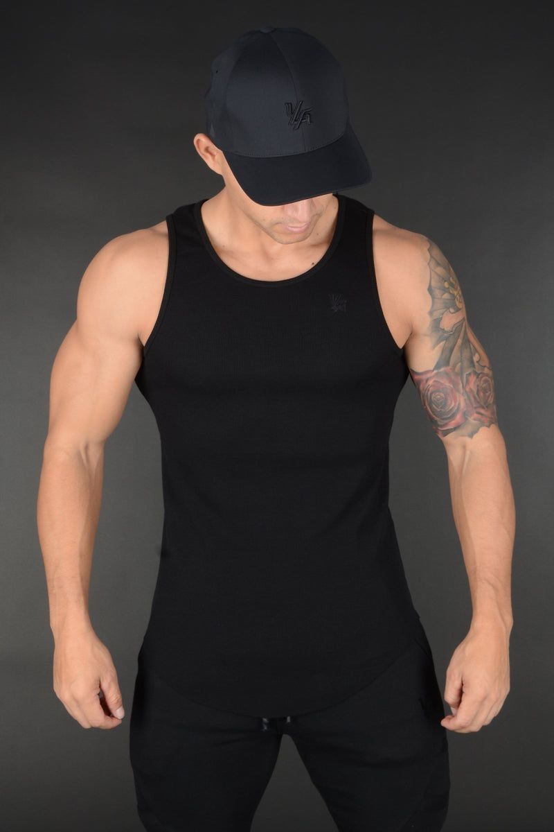 Men\'s YoungLA Gym 314 Scoop Bottom Ribbed Tank Tanks All Black | KX6208-457 USA