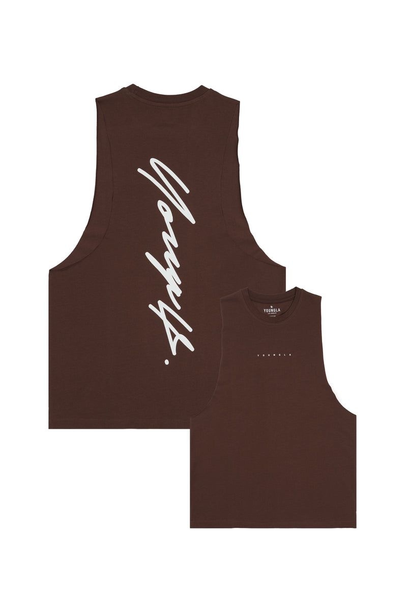 Men\'s YoungLA Gym 323 Autograph Delt Tanks Tanks Hot Fudge | NI2948-076 USA