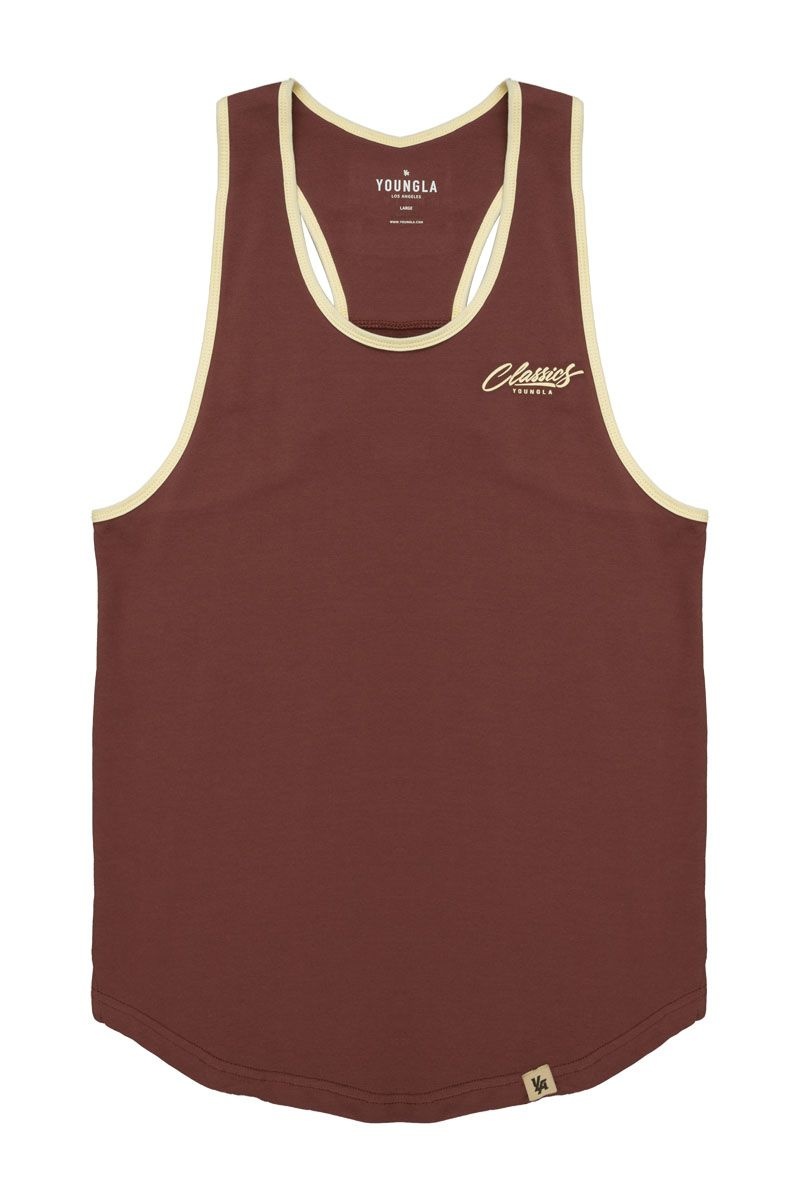 Men\'s YoungLA Gym 324 Classics Stringer Tank Tanks Brown | RY4863-219 USA